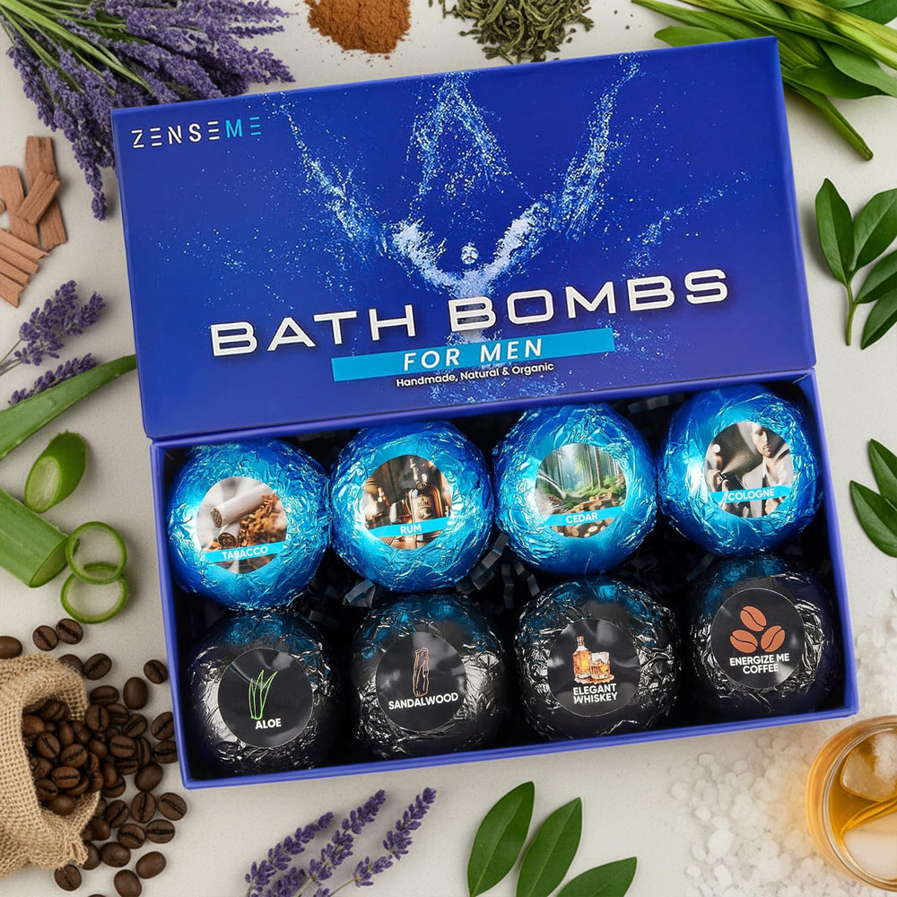 ZenseMe bath bomb sandalwood – calming aromatherapy for a masculine bath ritual.
