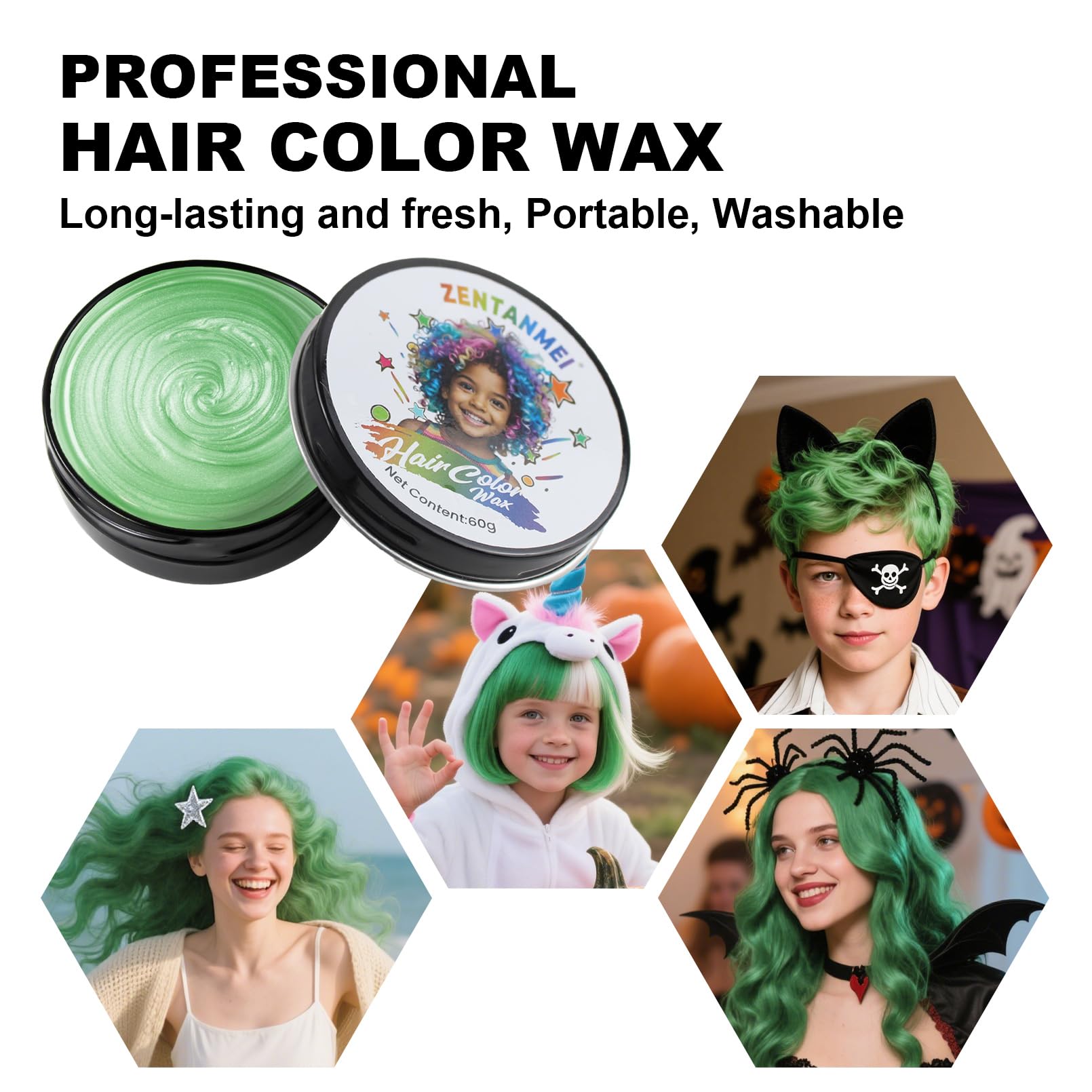 ZENTANMEI green wax creating a cosplay look with vibrant shade