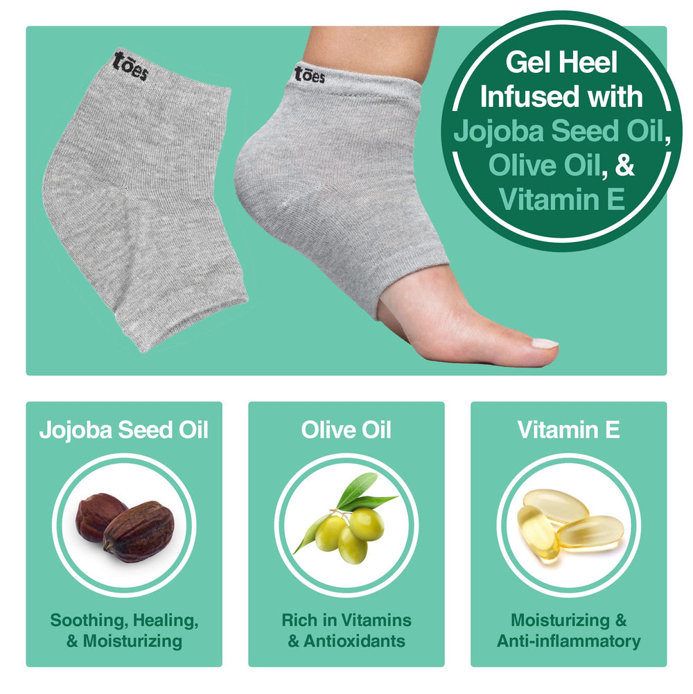 ZenToes gel-lined heel infused with jojoba, olive oil and vitamin E for deep moisturization.
