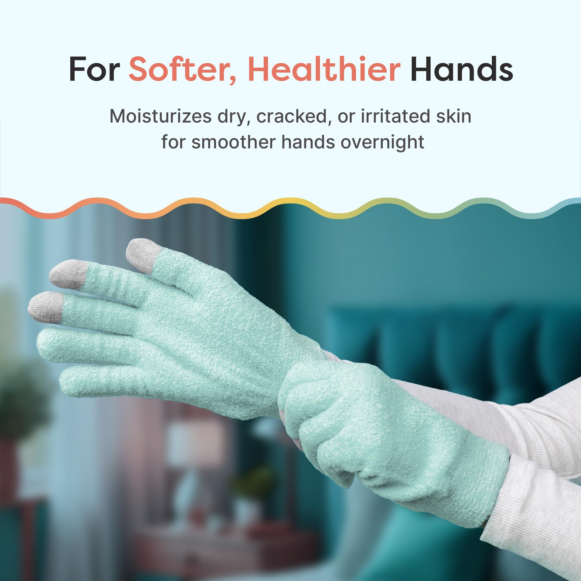 ZenToes Moisturizing Gloves worn on hand during application for overnight softness.