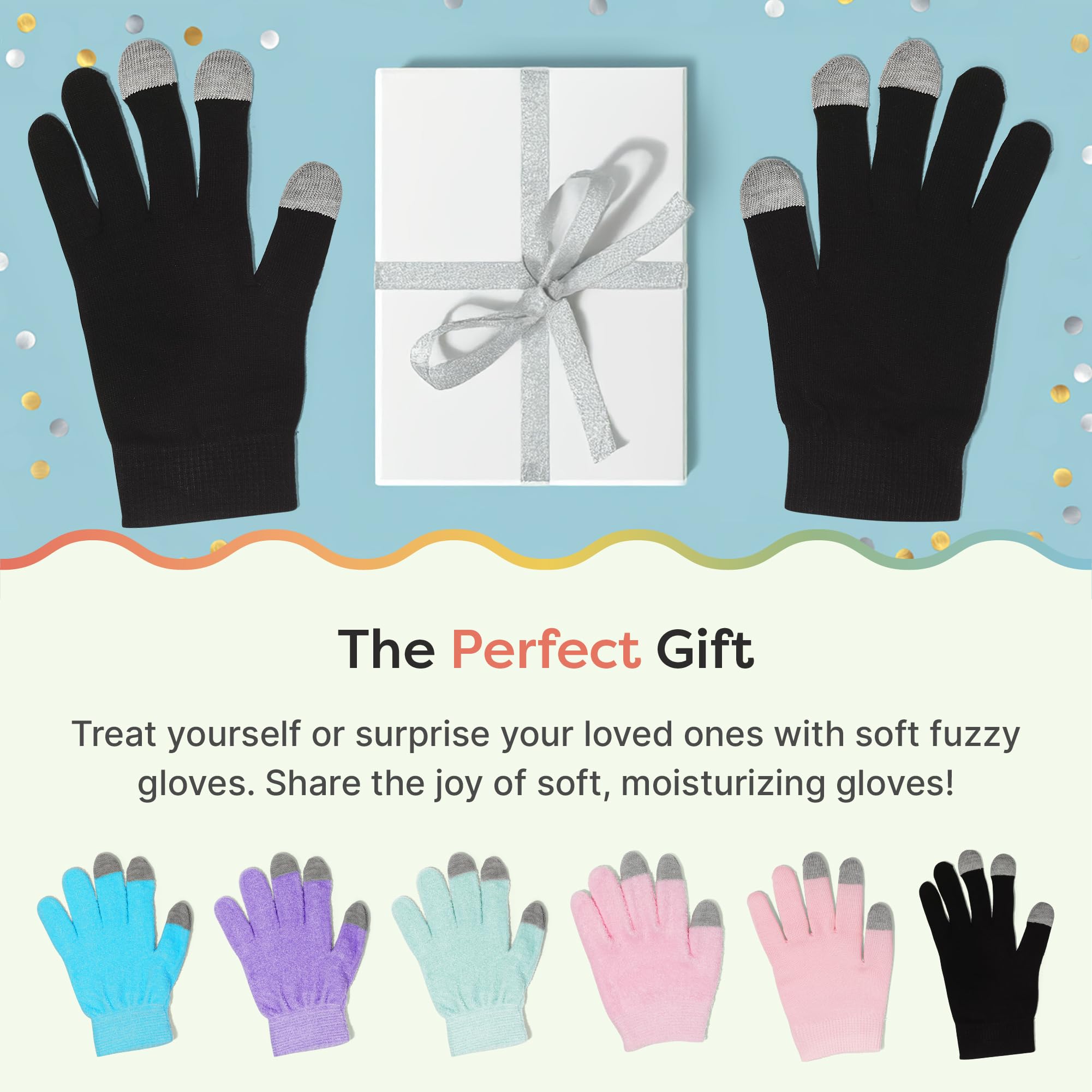 ZenToes Moisturizing Gloves top-gel side demonstrates easy one-handed wear during self-care