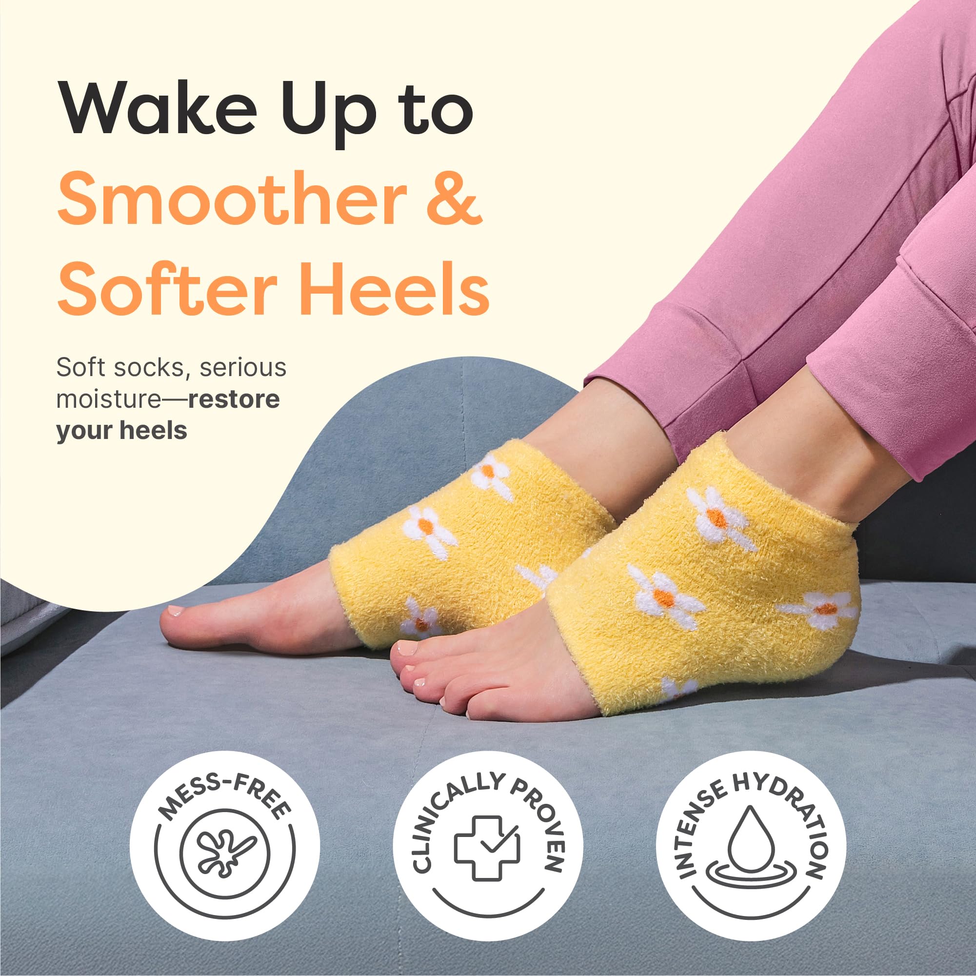 ZenToes Moisturizing Socks show gel-lined heel for deeper moisture.