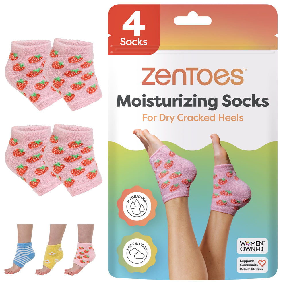 ZenToes Moisturizing Socks open-toe design delivers overnight hydration for dry heels.