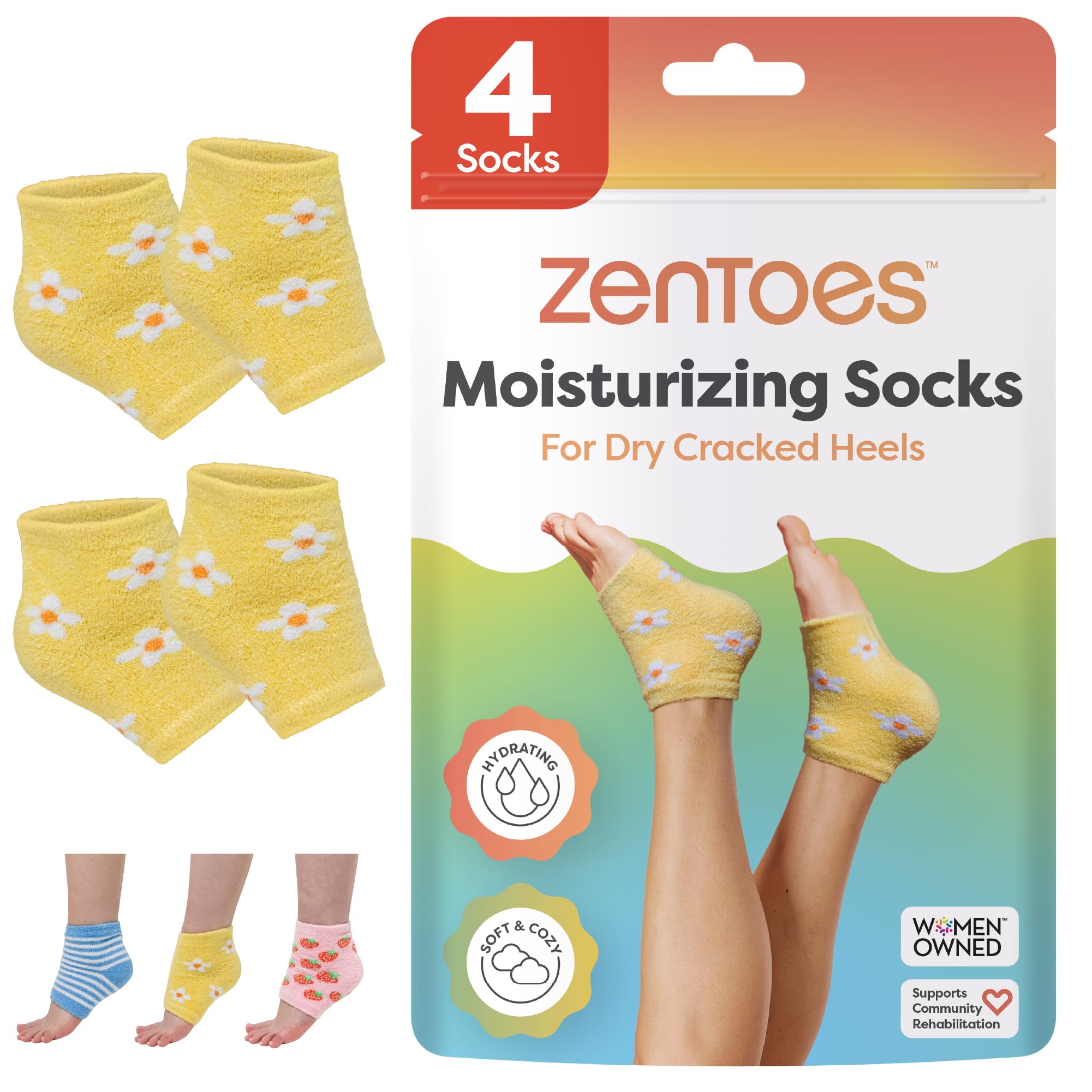 ZenToes Moisturizing Socks with open-toe design promote overnight heel hydration.