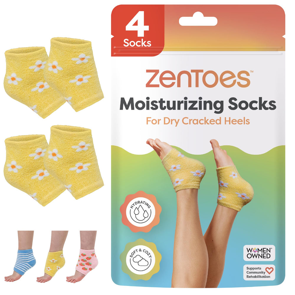 ZenToes Moisturizing Socks with open-toe design promote overnight heel hydration.