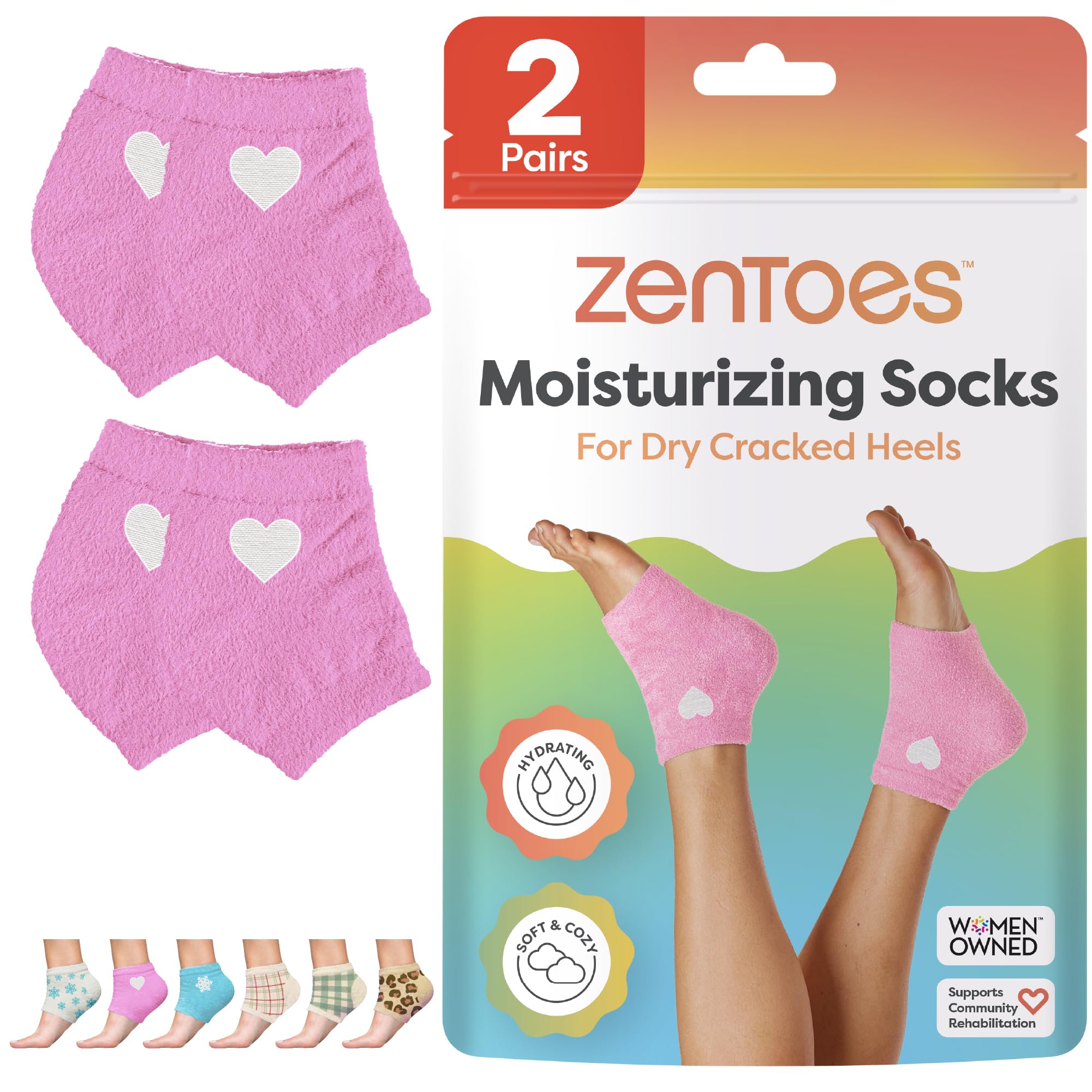 ZenToes Moisturizing Socks in pink heart regular fit for overnight hydration and comfort