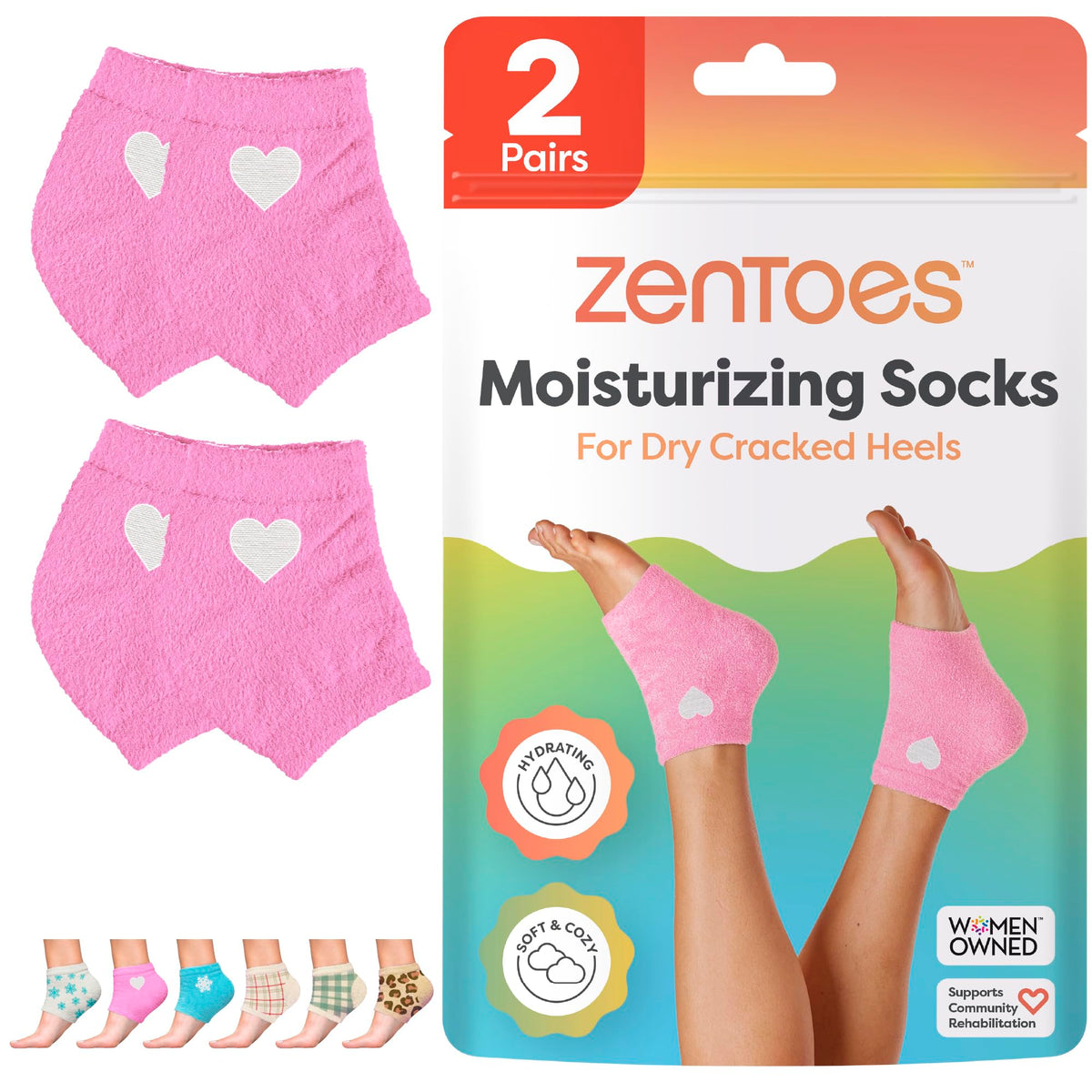 ZenToes Moisturizing Socks in pink heart regular fit for overnight hydration and comfort