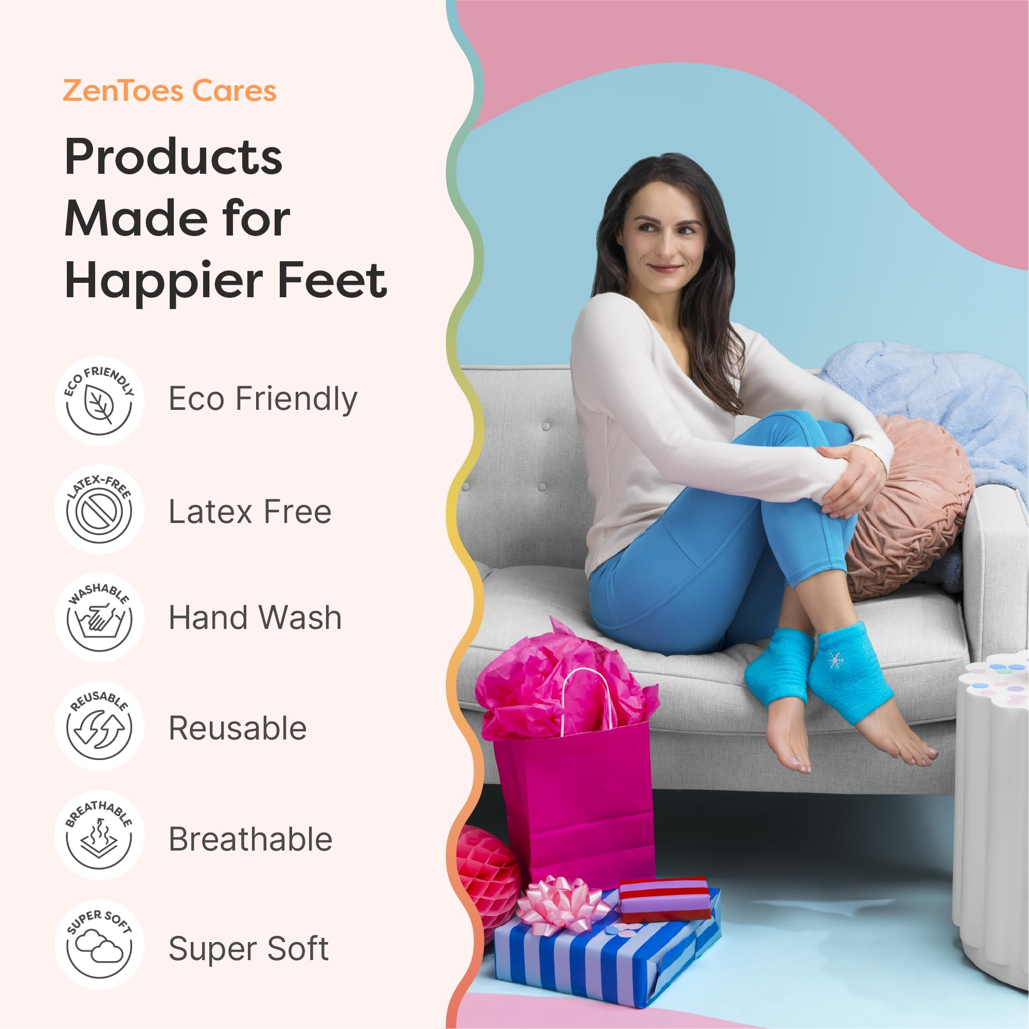ZenToes washable and reusable design keeps socks ready for reuse.