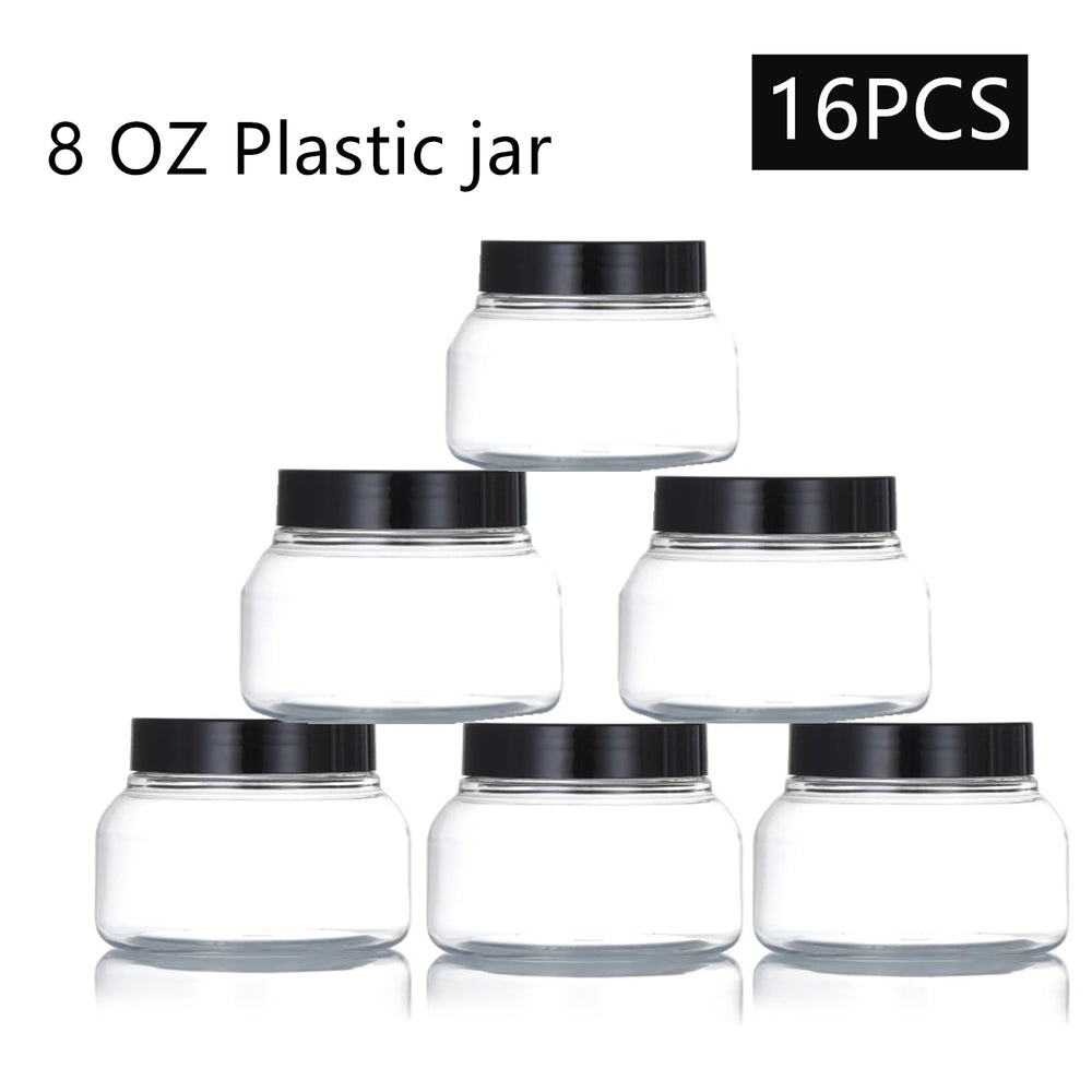Zentriqlla transparent sample jars displayed on shelf for cosmetics.