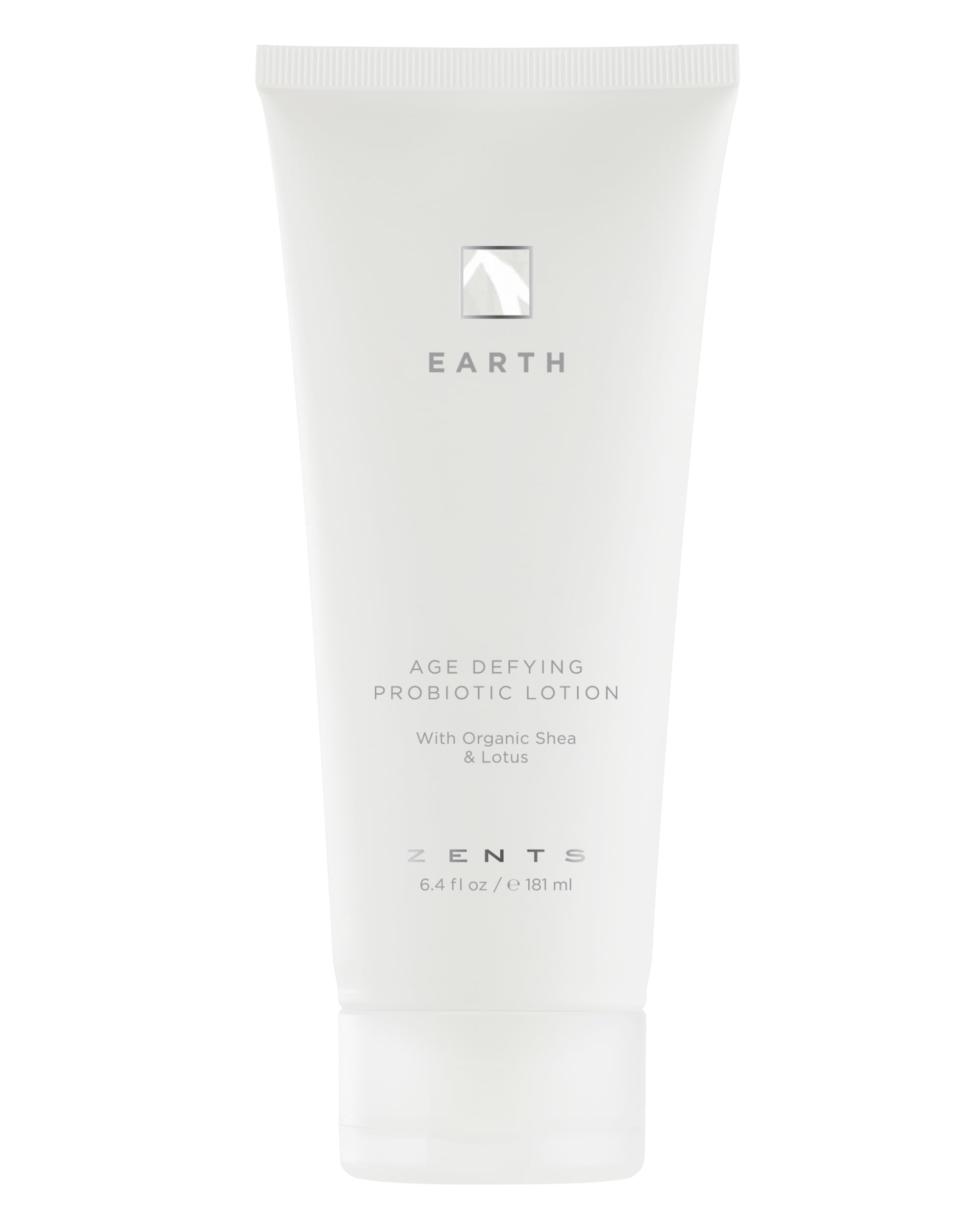 Zents Age-Defying Probiotic Lotion Earth bottle shows rich cream for daily hydration