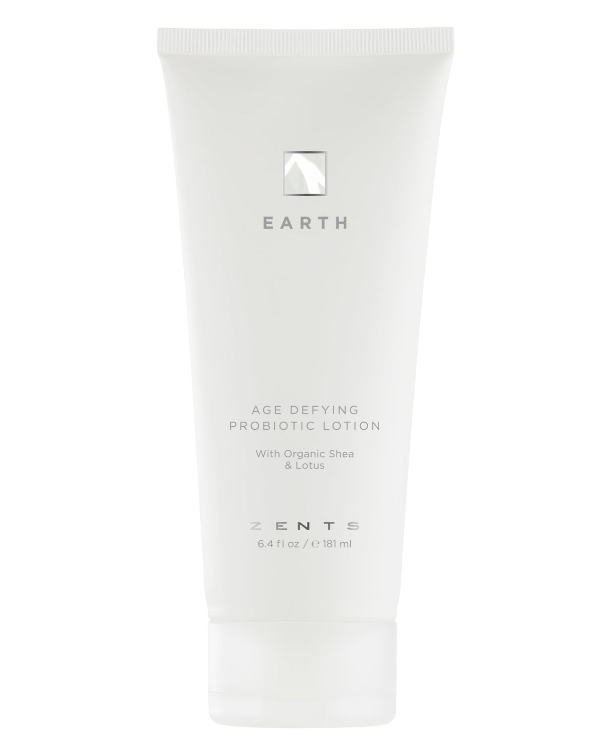 Zents Age-Defying Probiotic Lotion Earth bottle shows rich cream for daily hydration