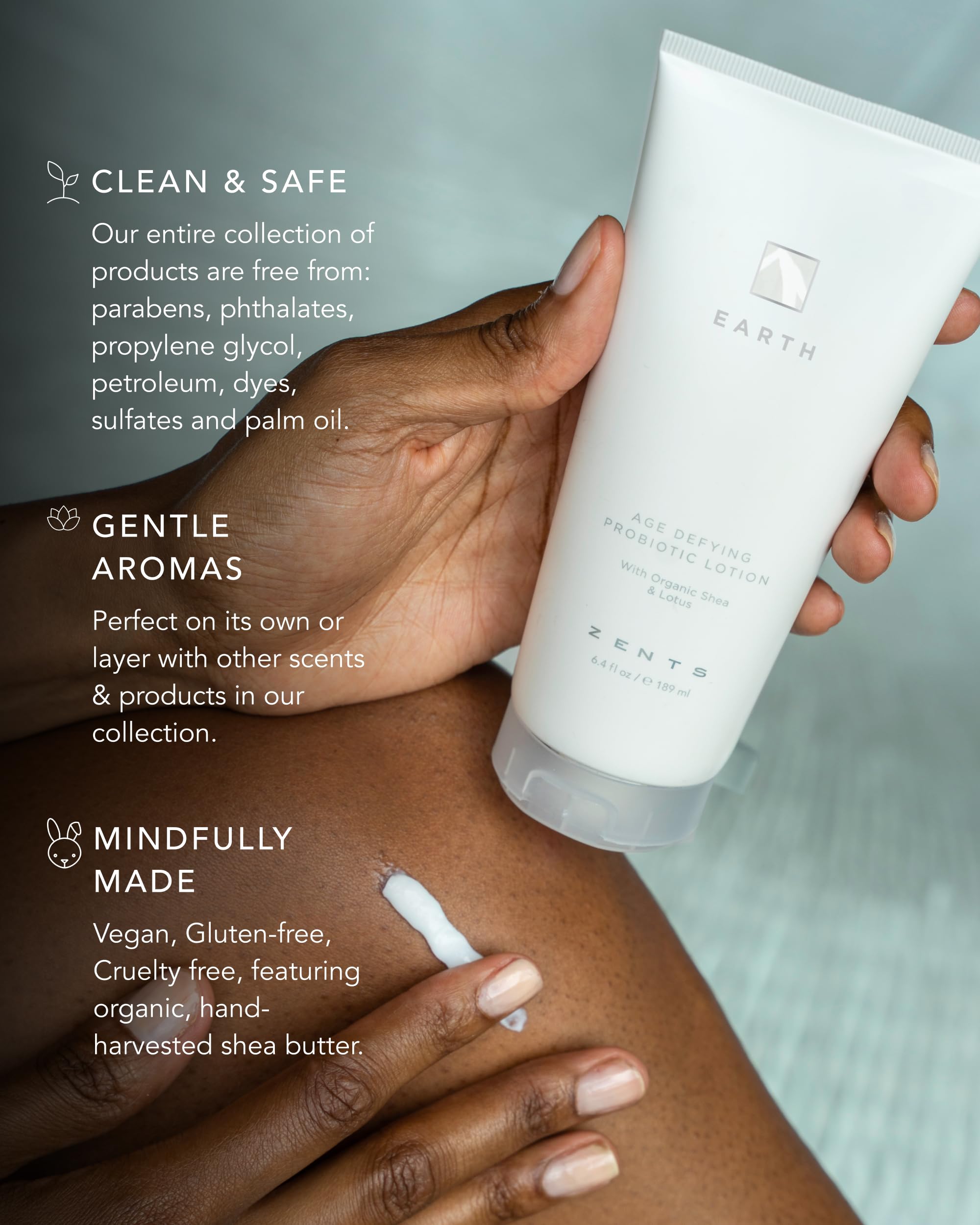 Close-up of texture on Zents Age-Defying Lotion for soft skin