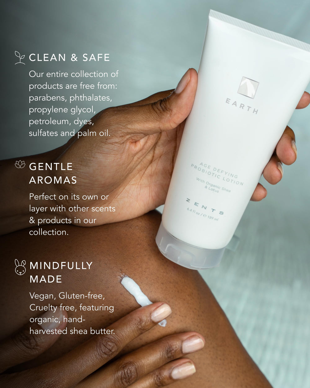 Close-up of texture on Zents Age-Defying Lotion for soft skin