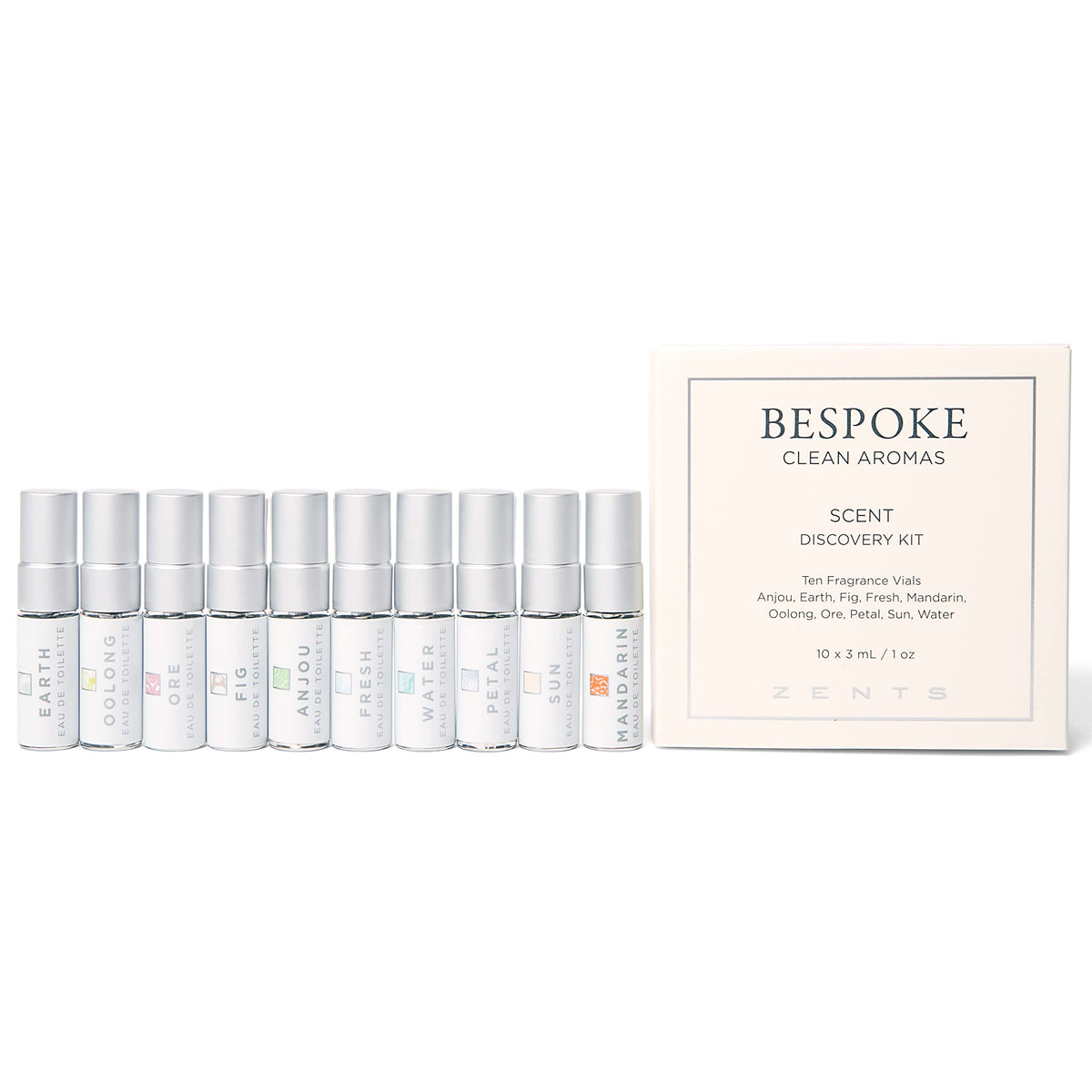 Zents fragrance sampler gift set with 10 mini vials for convenient scent discovery.