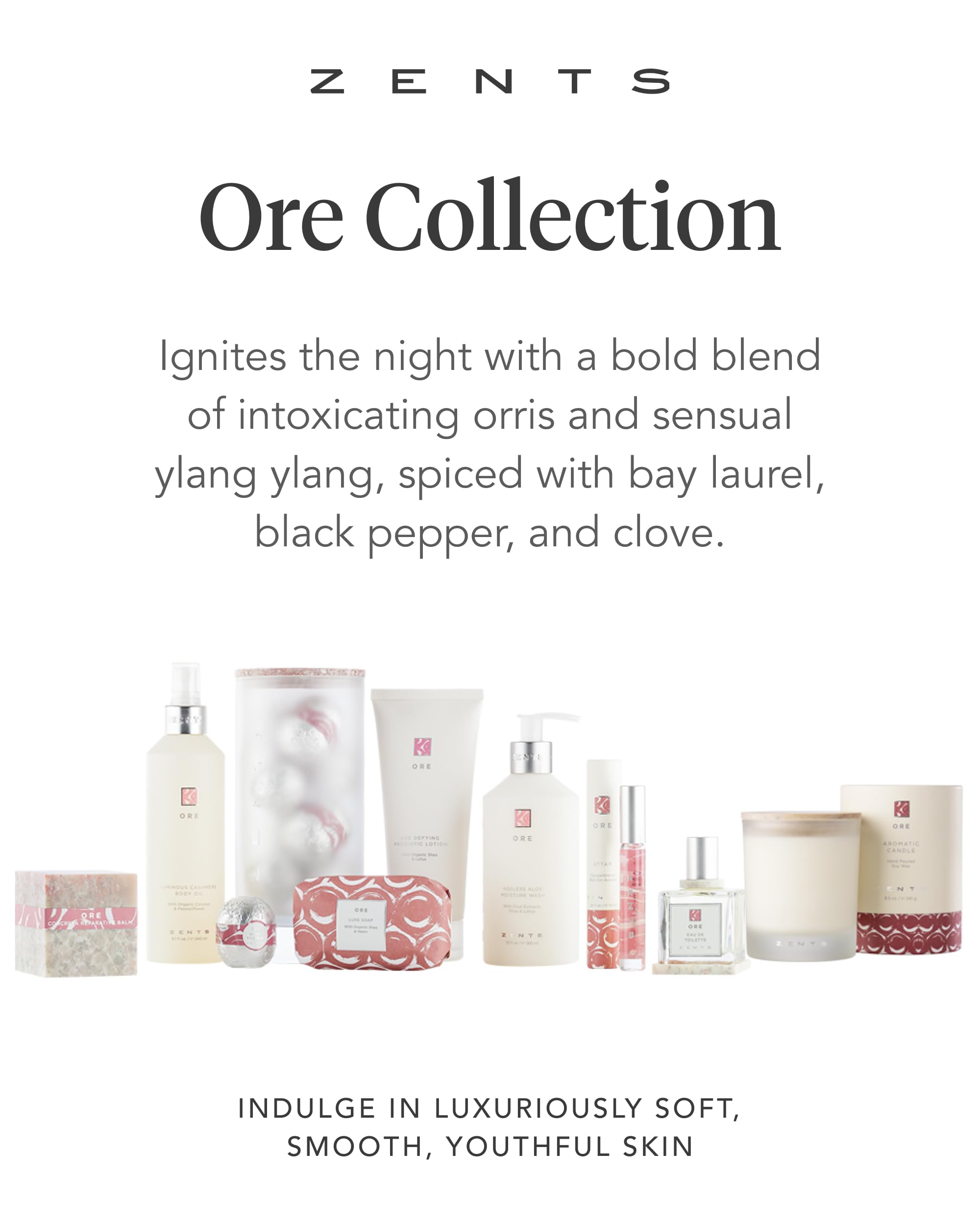 Zents Ore fragrance notes closeup illustrates orris and ylang-ylang for a sensual mood.