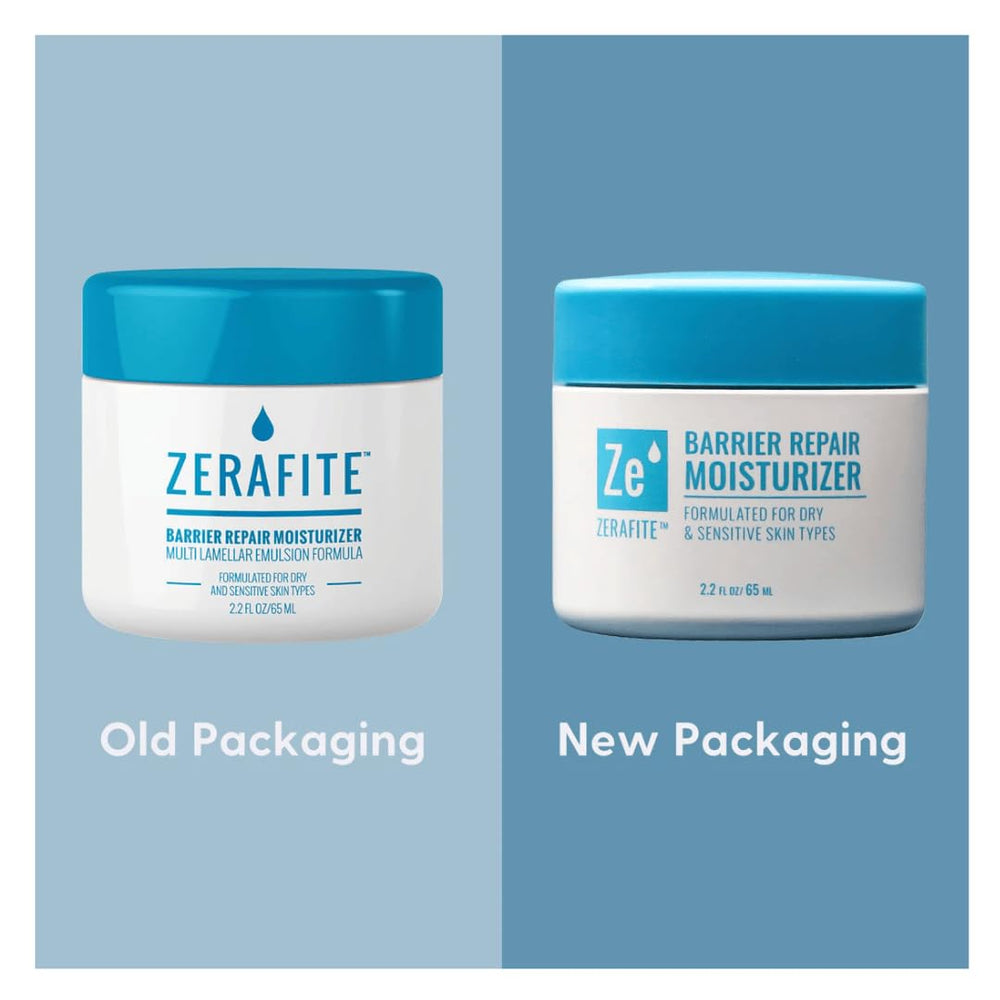 ZERAFITE Barrier Repair Packaging Detail emphasizes dermatologist-developed formulation.
