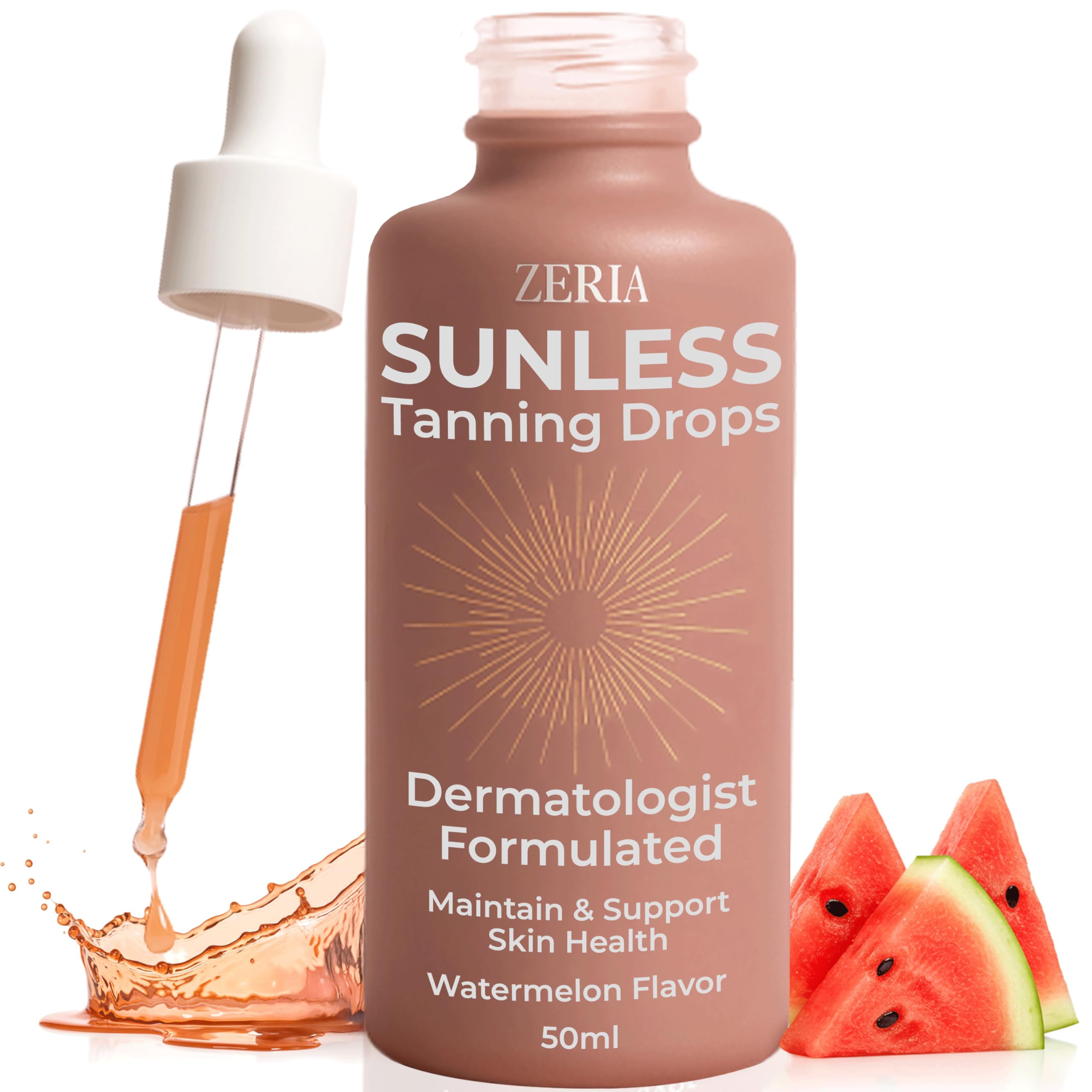Zeria Tanning Drops bottle 50ml—vegan self-tanner for a natural glow.