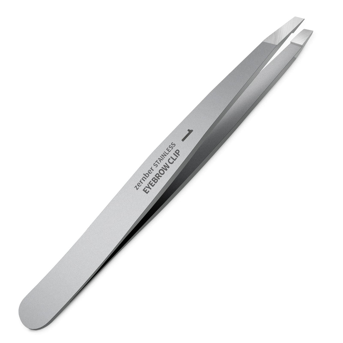 ZERNBER stainless steel precision eyebrow tweezers flat front view for precise shaping