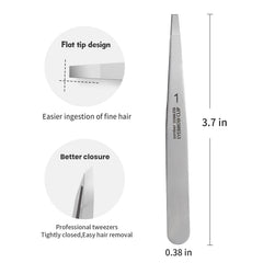 ZERNBER stainless steel precision eyebrow tweezers flat side view for accurate hair removal
