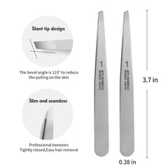 ZERNBER tweezers set 25-degree angle shown for easy eyebrow shaping.