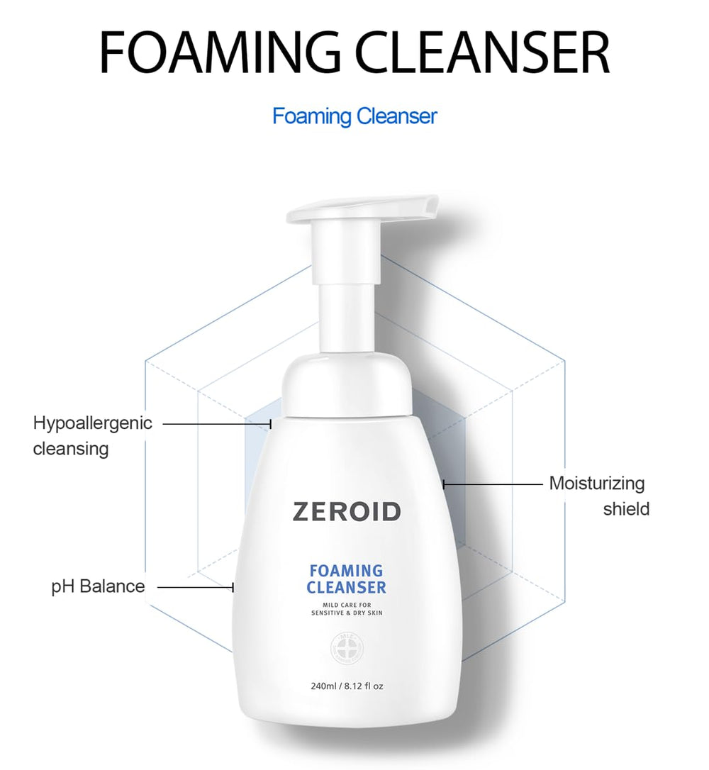 ZEROID Foaming Cleanser applying massage on skin for morning or night routine