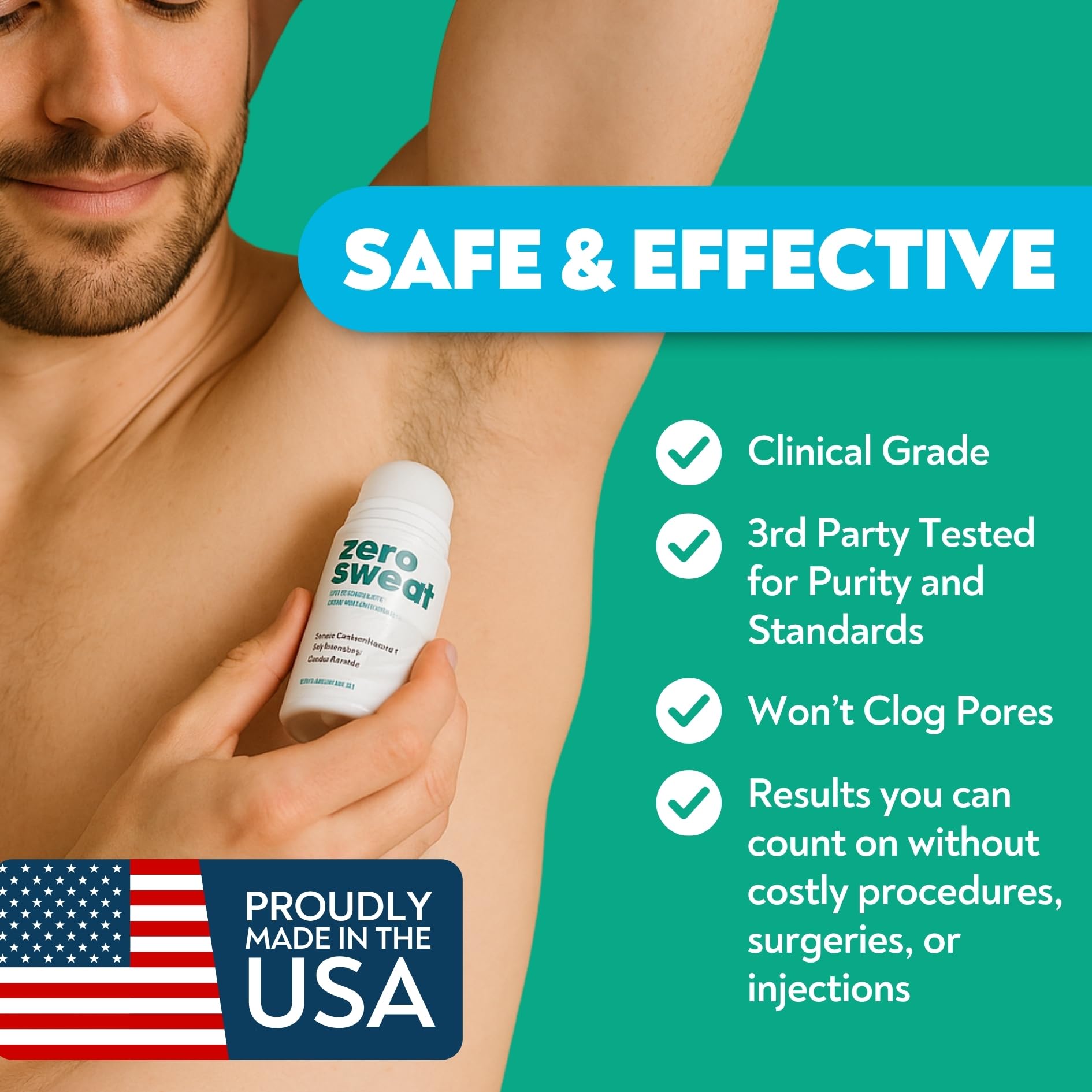 ZeroSweat protection duration graphic emphasizes up to seven days of coverage.