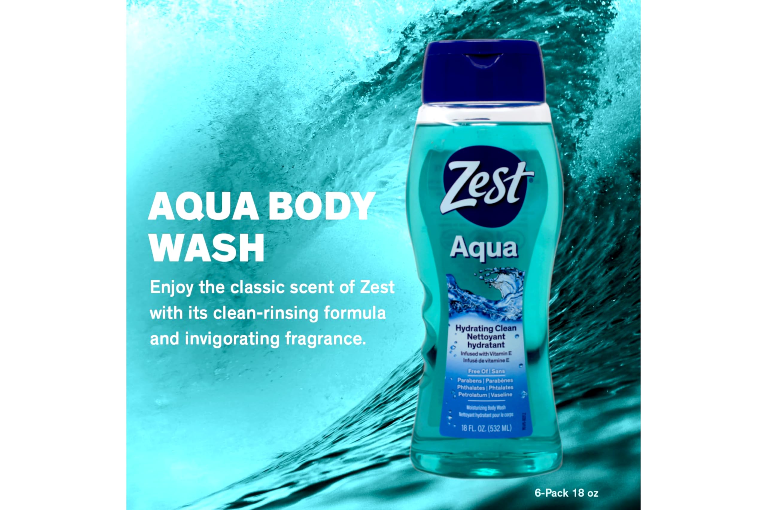 Zest Aqua label close-up highlighting aqua scent and brand