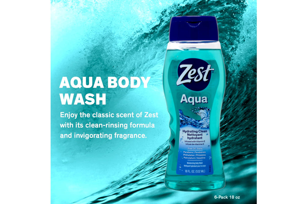 Zest Aqua label close-up highlighting aqua scent and brand