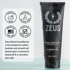 ZEUS Beard Conditioner Wash with green tea highlights hydrating botanicals for skin and hair.