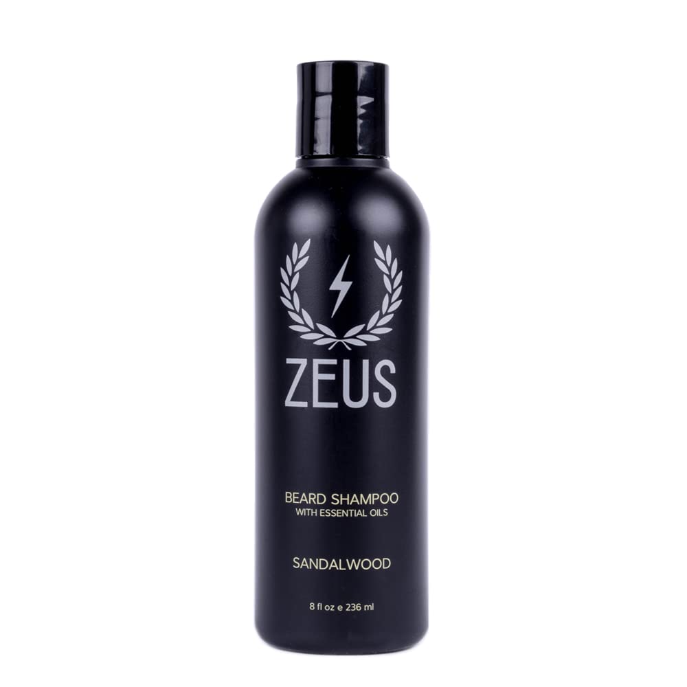 ZEUS Beard Shampoo bottle with sandalwood for daily cleanse and conditioning
