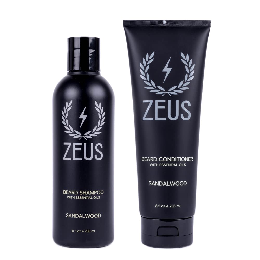 ZEUS Beard Wash Set shampoo bottle with green tea delivers refreshing cleanse for beard and skin daily.