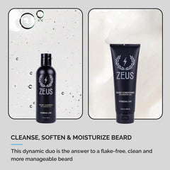 ZEUS green tea shampoo bottle highlights cooling cleanse for refreshed beard