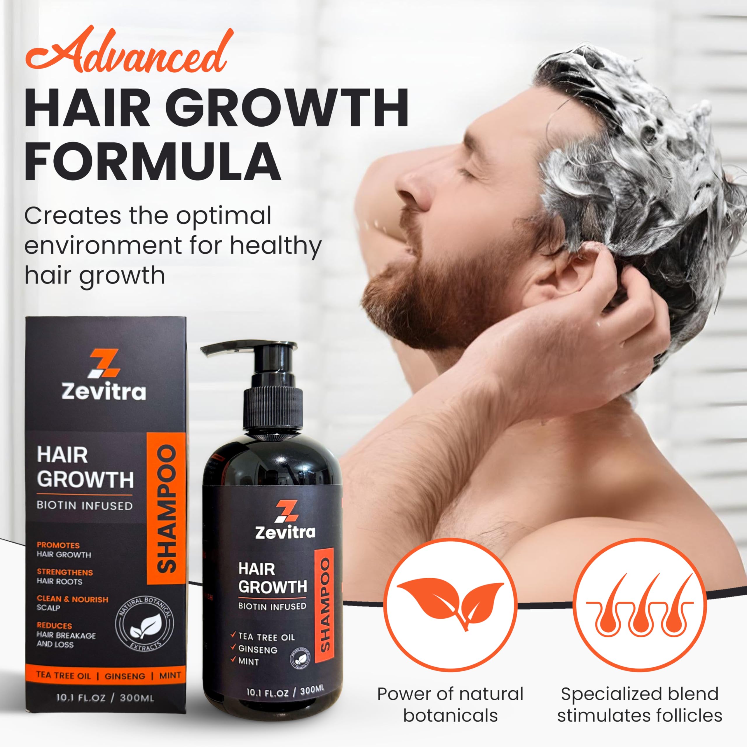Zevitra Hair Growth Shampoo bathroom setup showcasing daily routine.