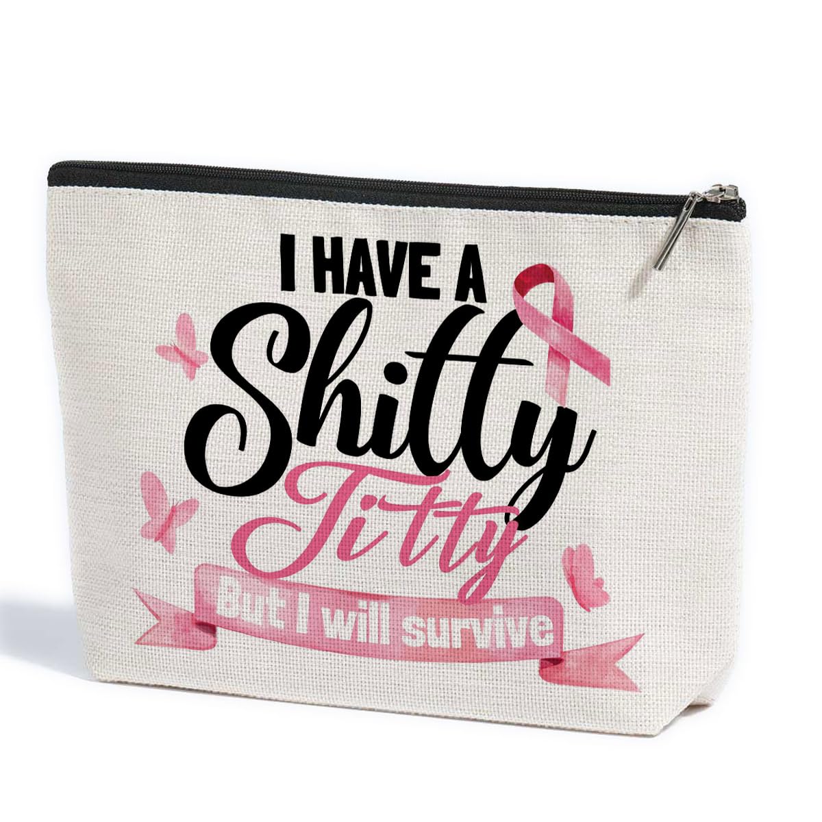 ZHAMEN breast cancer survivor makeup bag front view with roomy interior for cosmetics and necessities.