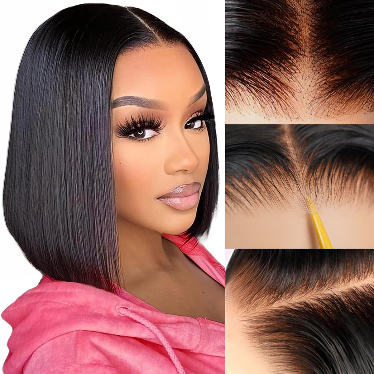 zhengon bob wig 12in straight wear-ready for effortless daily style