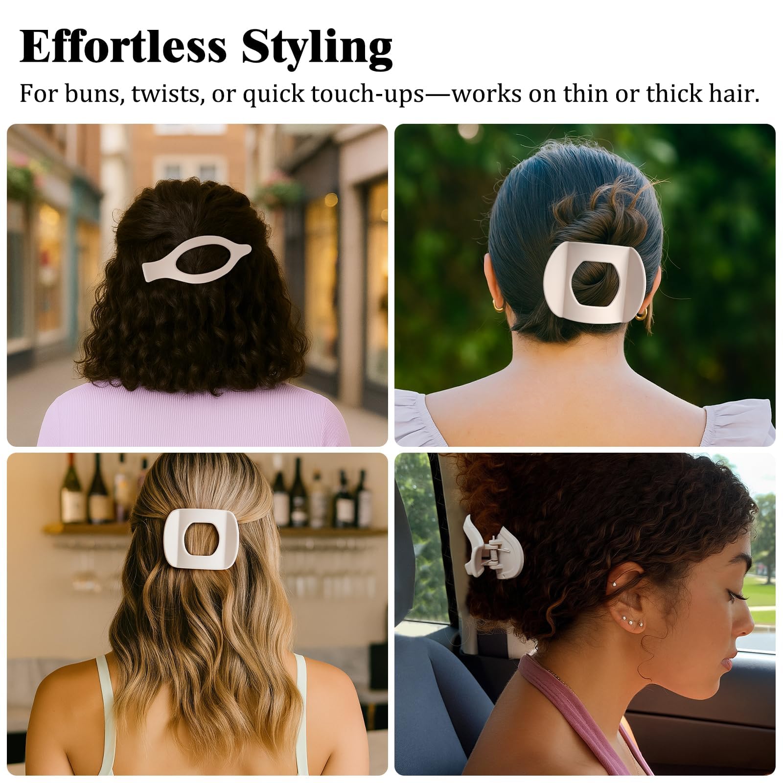 ZHENSILK styling options show buns and ponytails with neutral tones.
