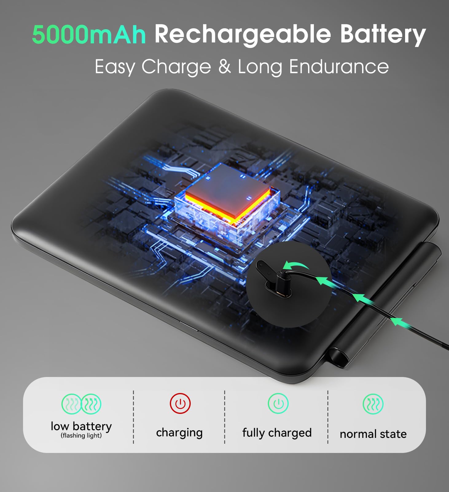 ZHENYEMEI 5000mAh battery powers cordless use for weeks