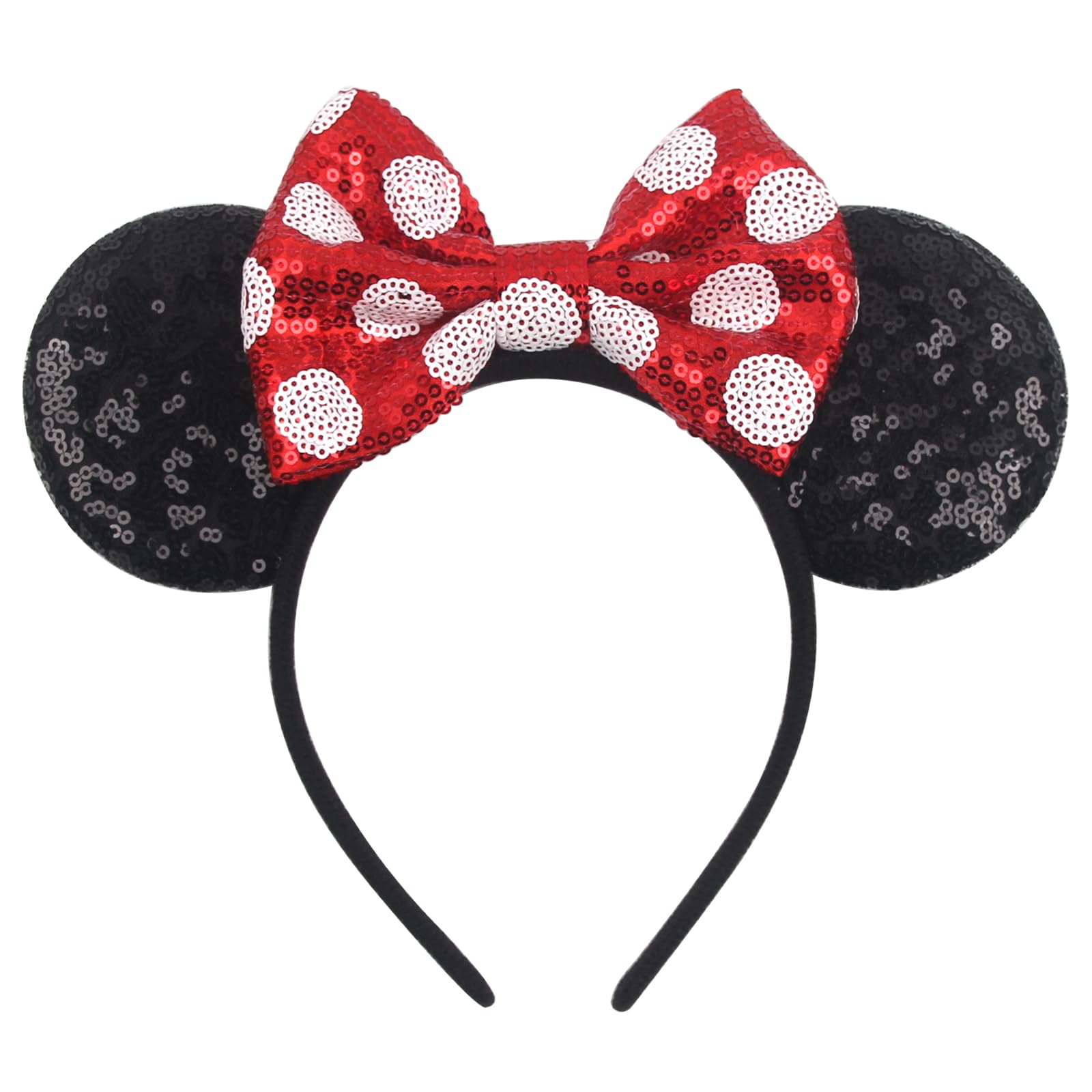 zhezesmila mouse ears headband front sequin polka-dot bow for party selfies.