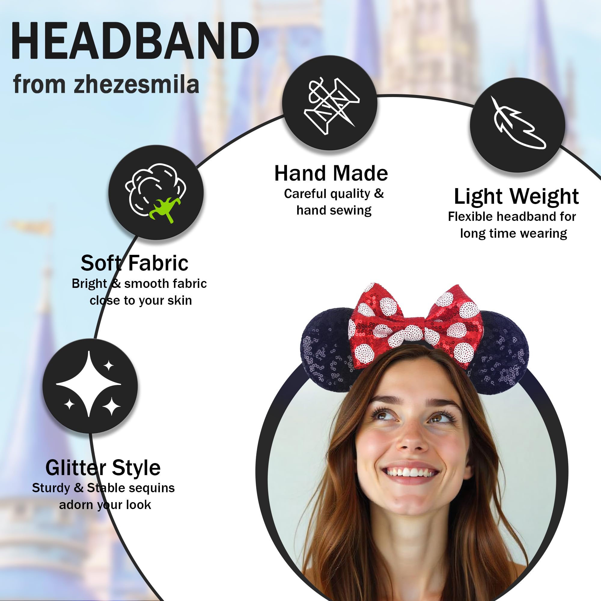 zhezesmila mouse ears headband on-model party look ideal for photos and celebrations.