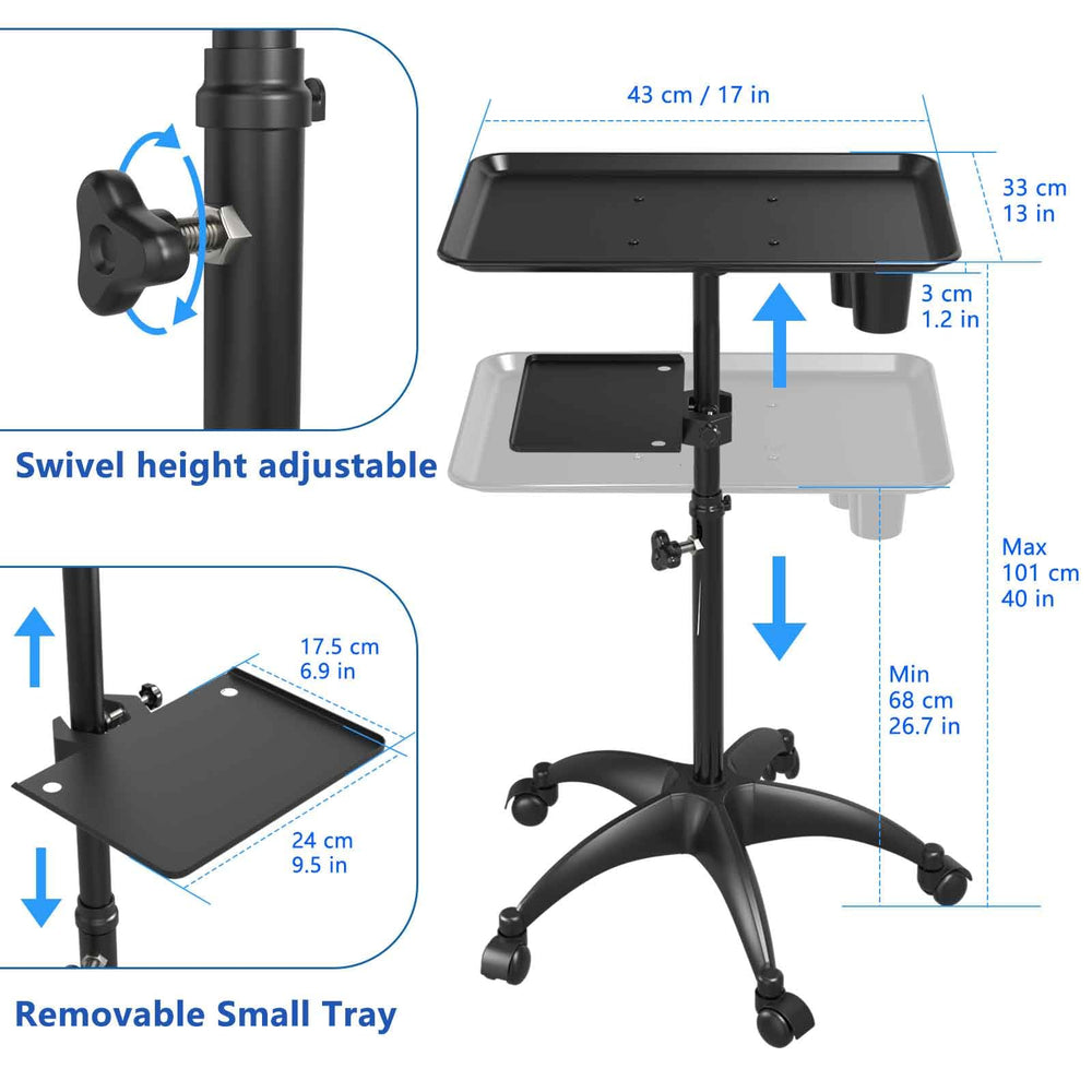 ZHOOGE salon tray cart rolling casters enable smooth mobility in workspace.