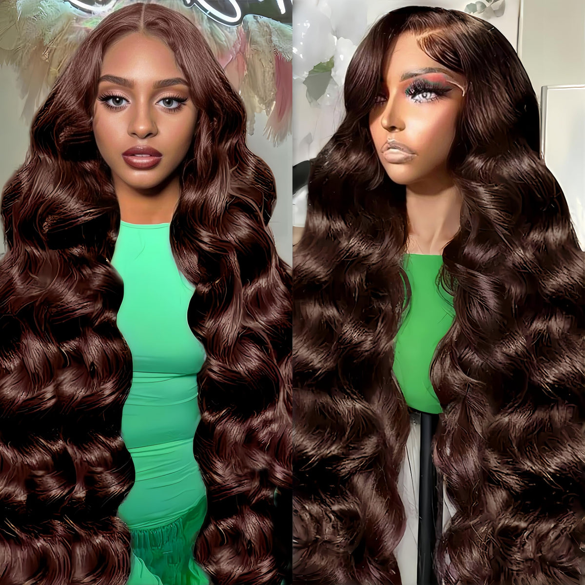 Zihomha 30-inch chocolate brown lace front wig with 13x6 HD body wave for natural parting