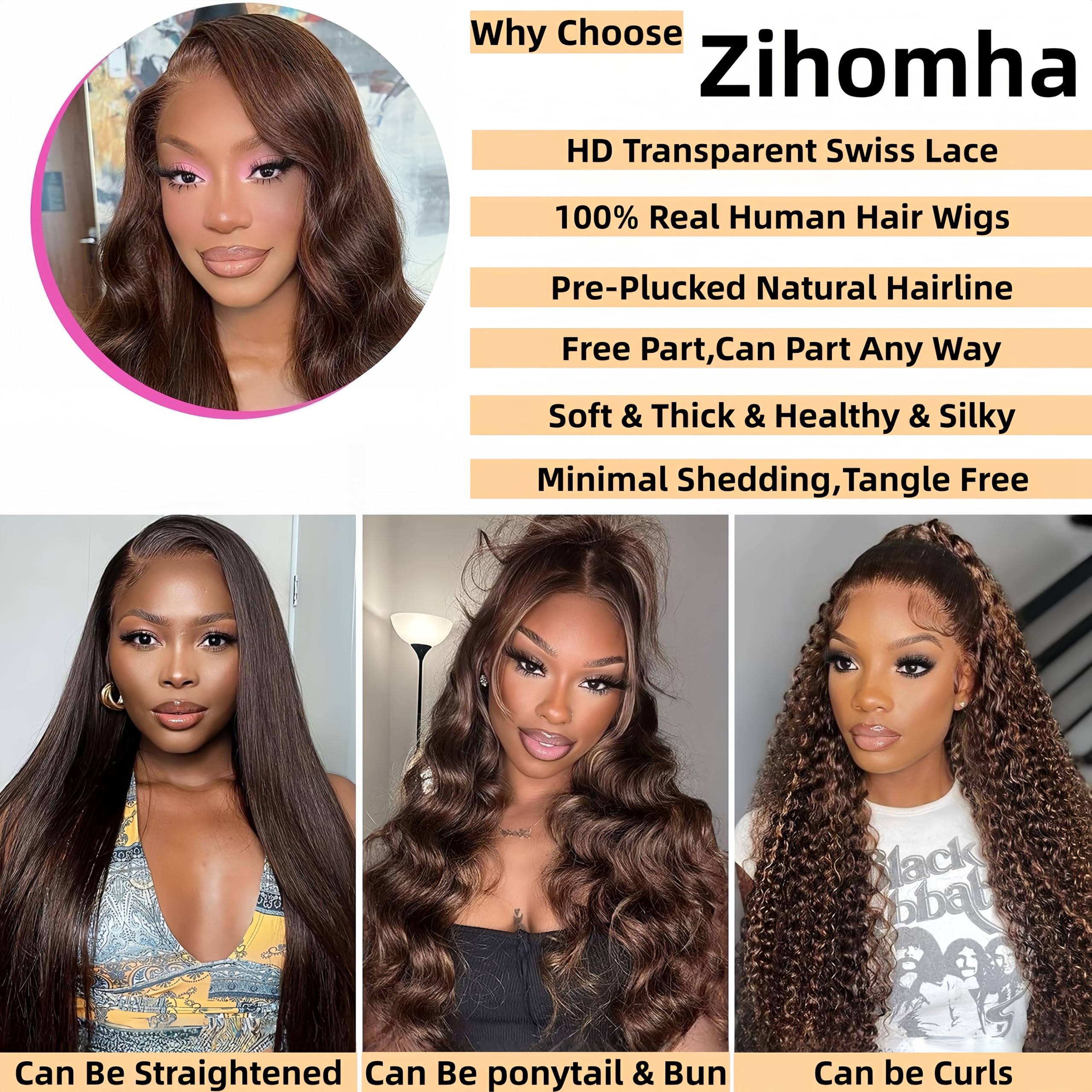 Zihomha beginner-friendly lace front with four clips and two straps for easy setup