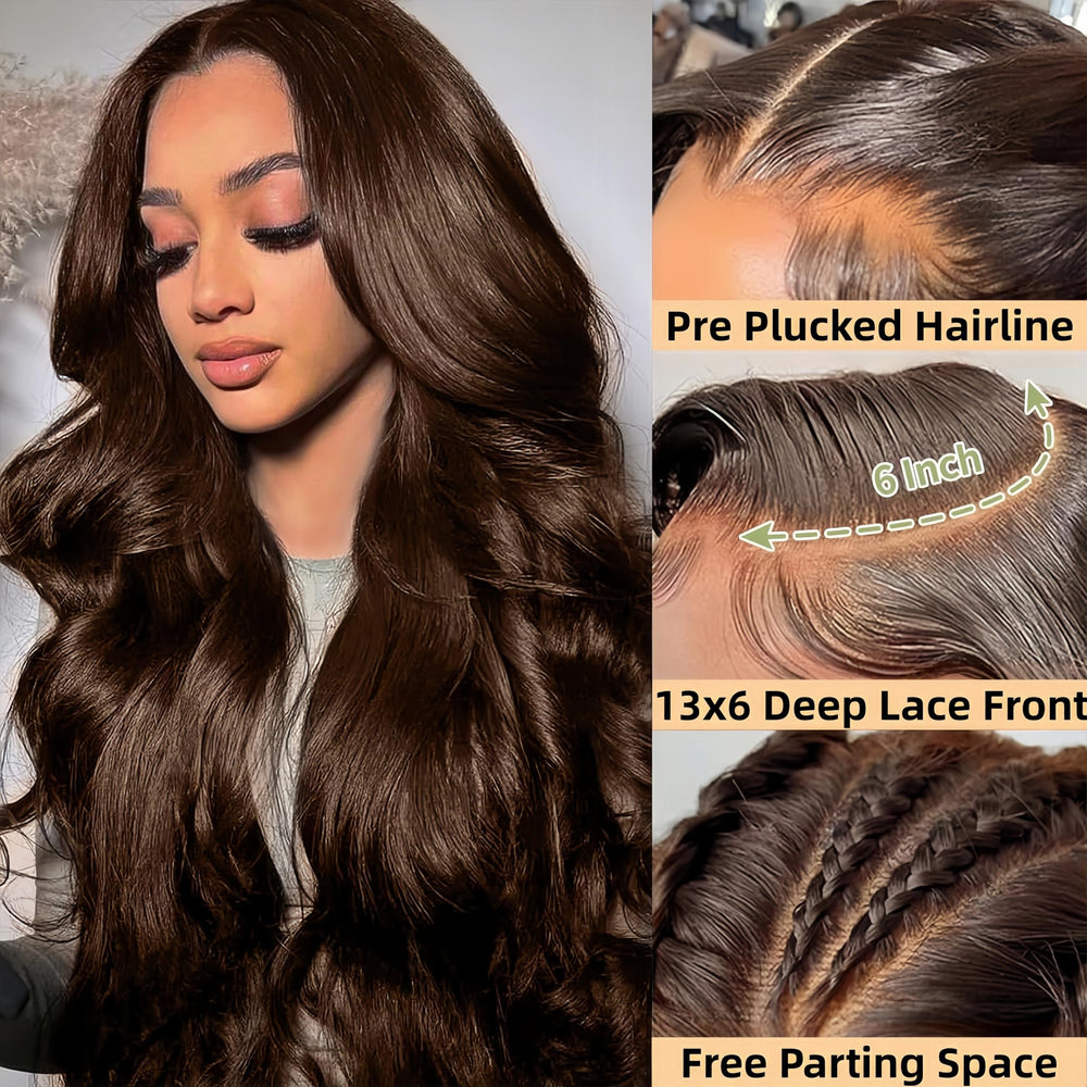 Zihomha chocolate brown lace front wig with 180% density for full, natural-looking volume