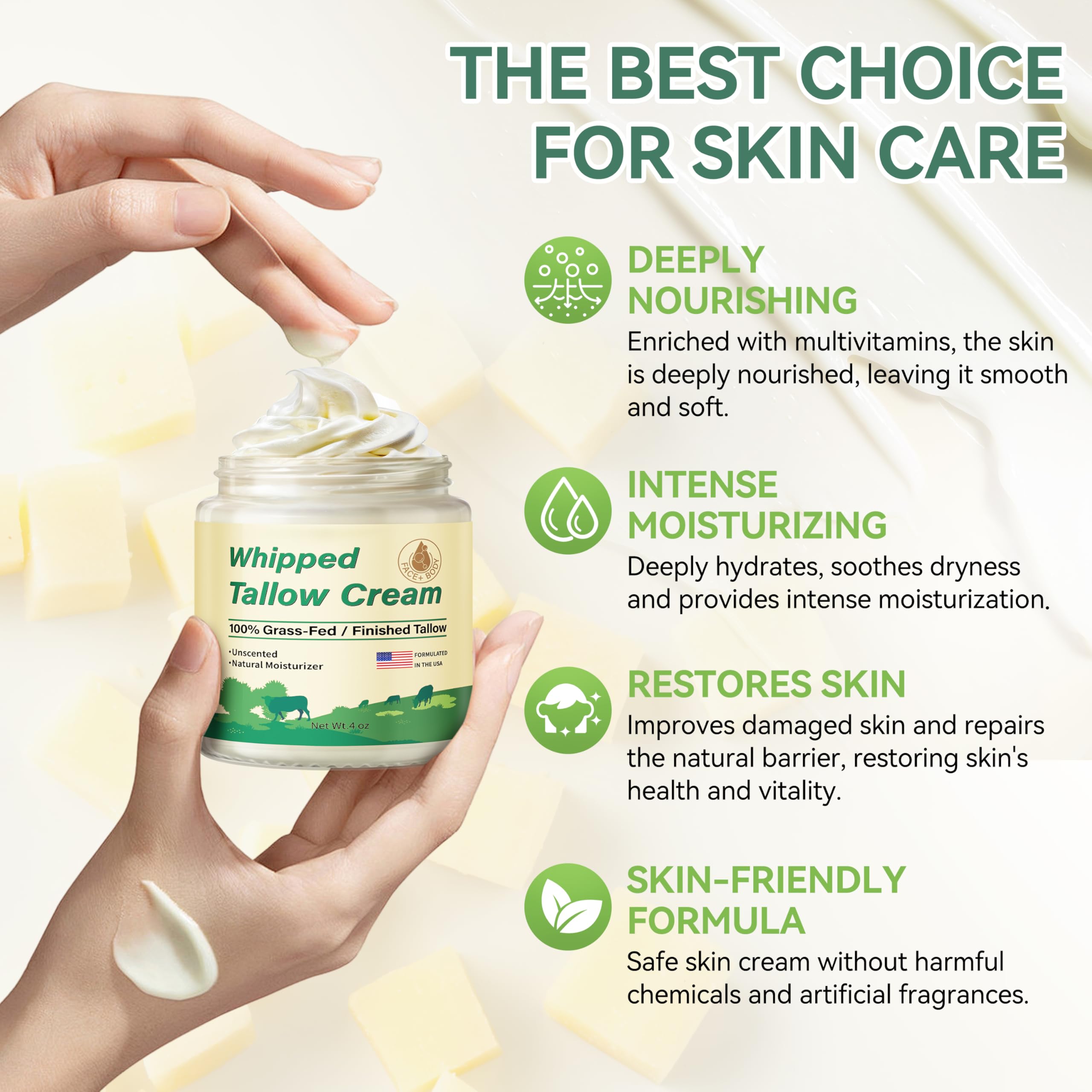 ZIIDII beef tallow-unscented-packaging emphasizes fragrance-free, gentle skincare.