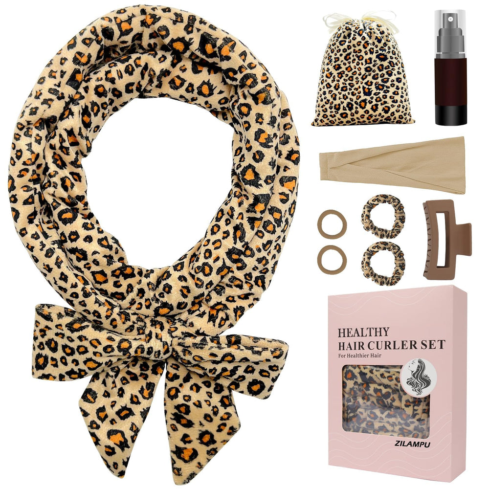 ZILAMPU no-heat curl headband leopard print for overnight natural waves.