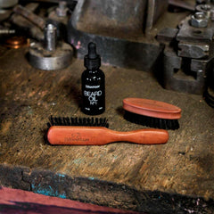 ZilberHaar brush paired with beard oil for smoother application.