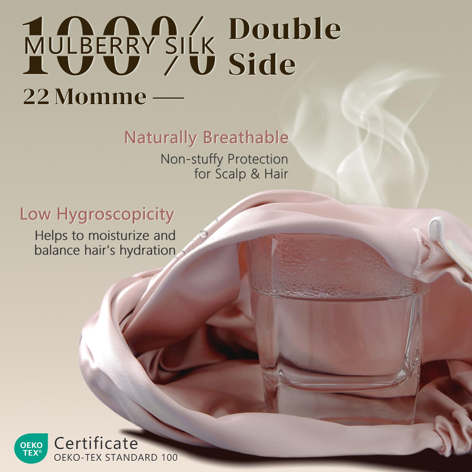 ZIMASILK silk bonnet pink adjustable elastic band ensures secure overnight wear