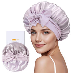 ZIMASILK purple bonnet with stay-on design for secure sleep.