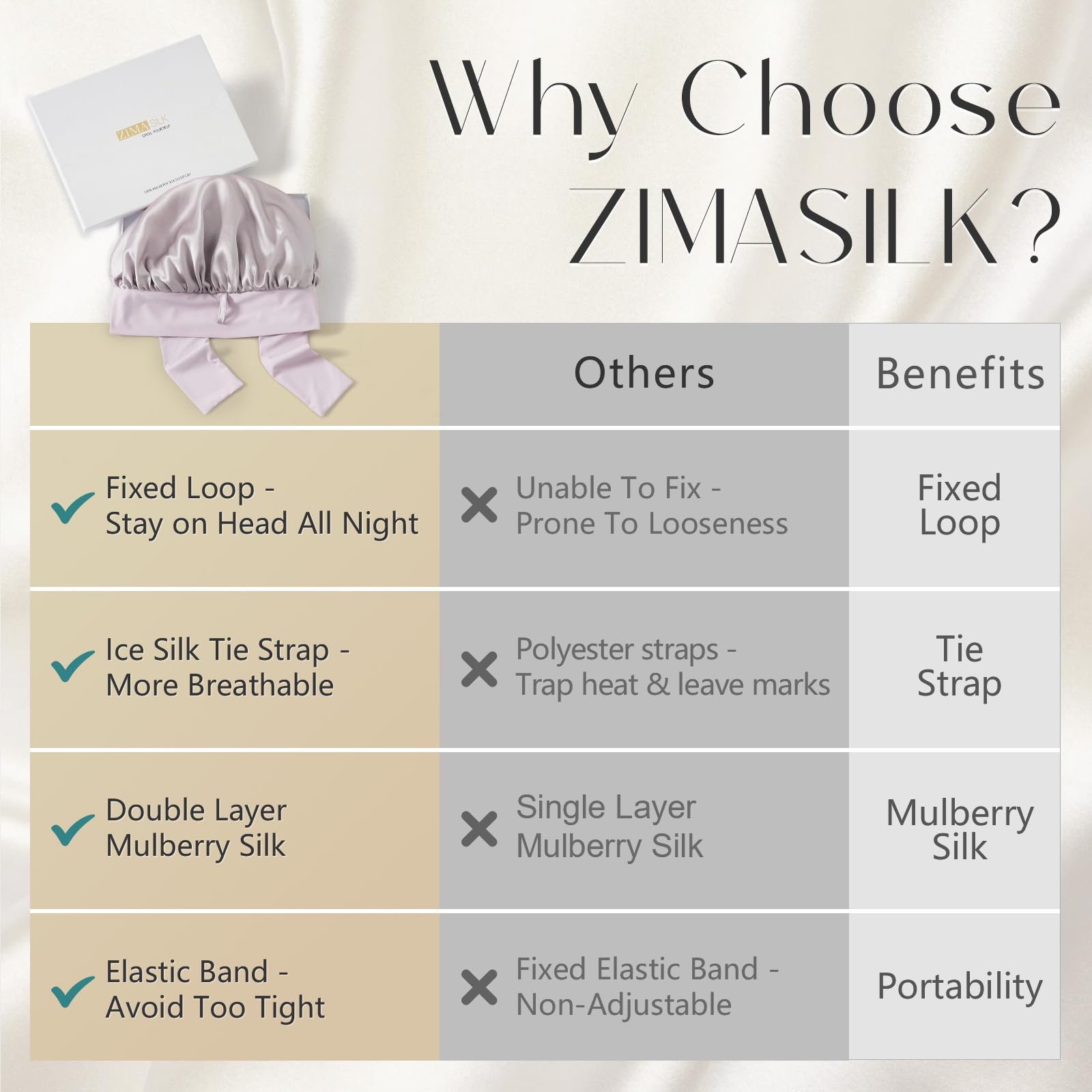 ZIMASILK cooling long ties ensure breathable all-night wear.
