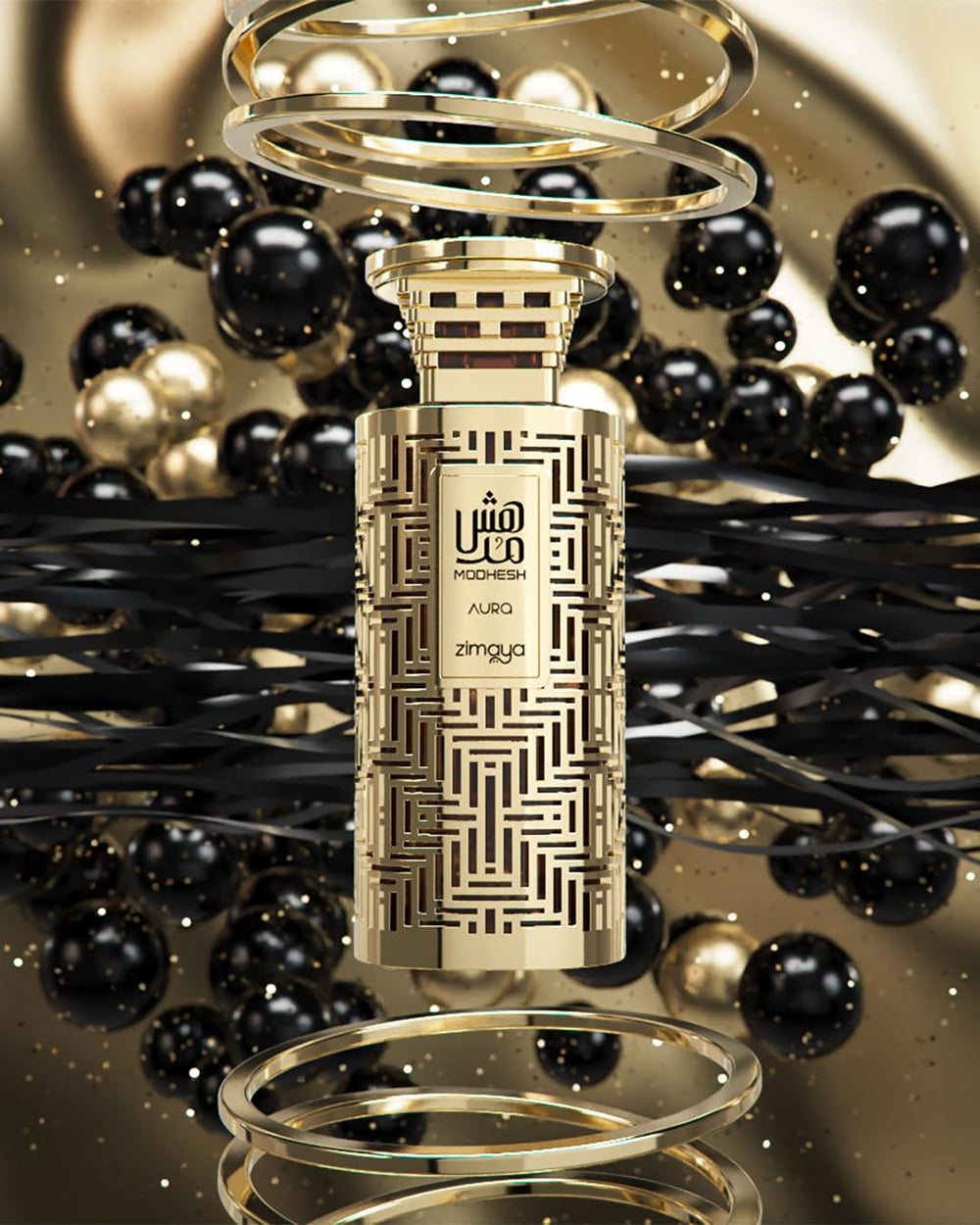 zimaya Modhesh Aura Pour Homme top notes visual highlighting warm woody, lavender, bergamot for daytime freshness